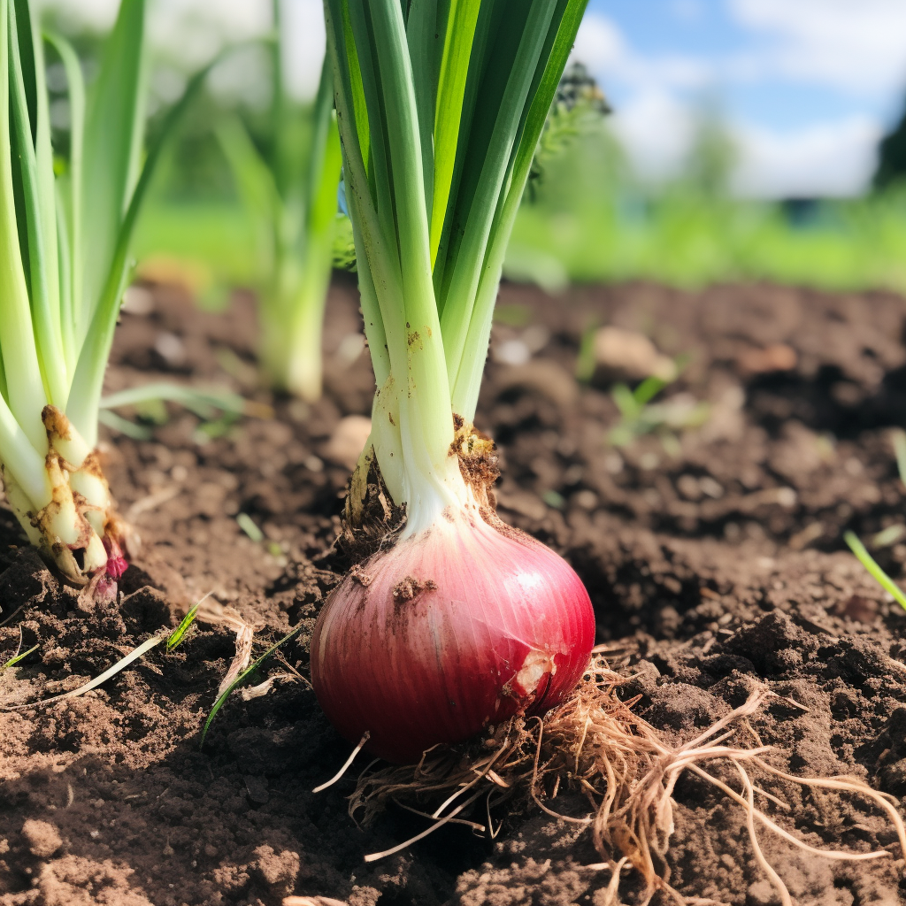 harvesting a red onion
